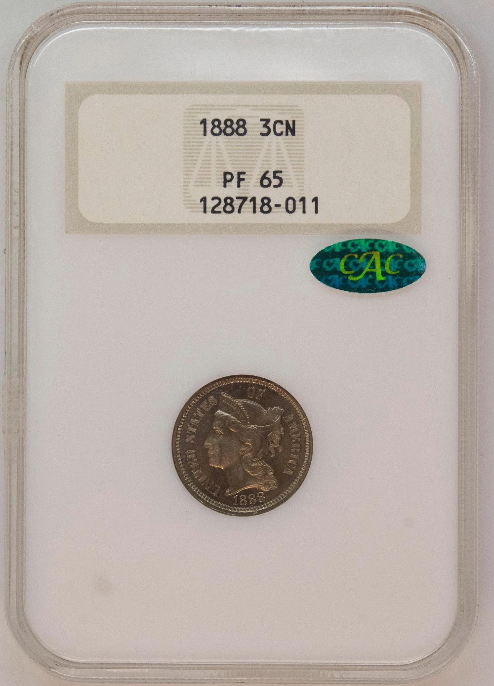NGC Proof-65 CAC 1888 Three Cent Nickel