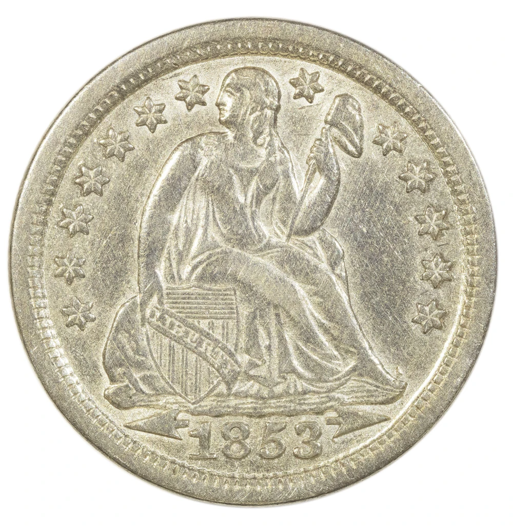 AU-50 Details 1853 Arrows Dime