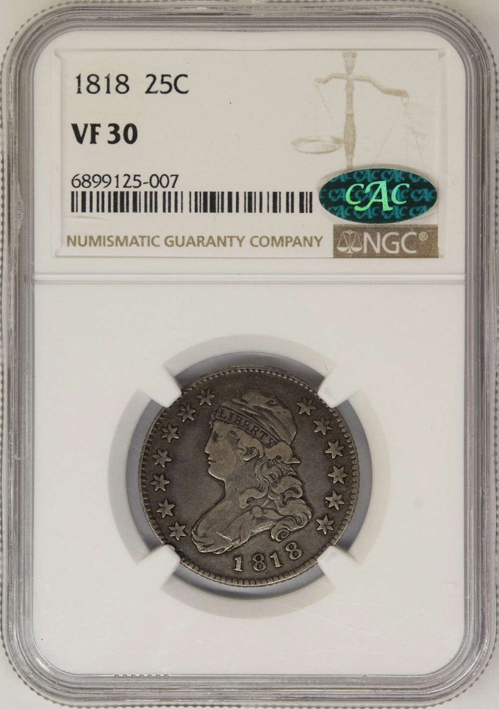 NGC CAC VF-30 1818 Quarter