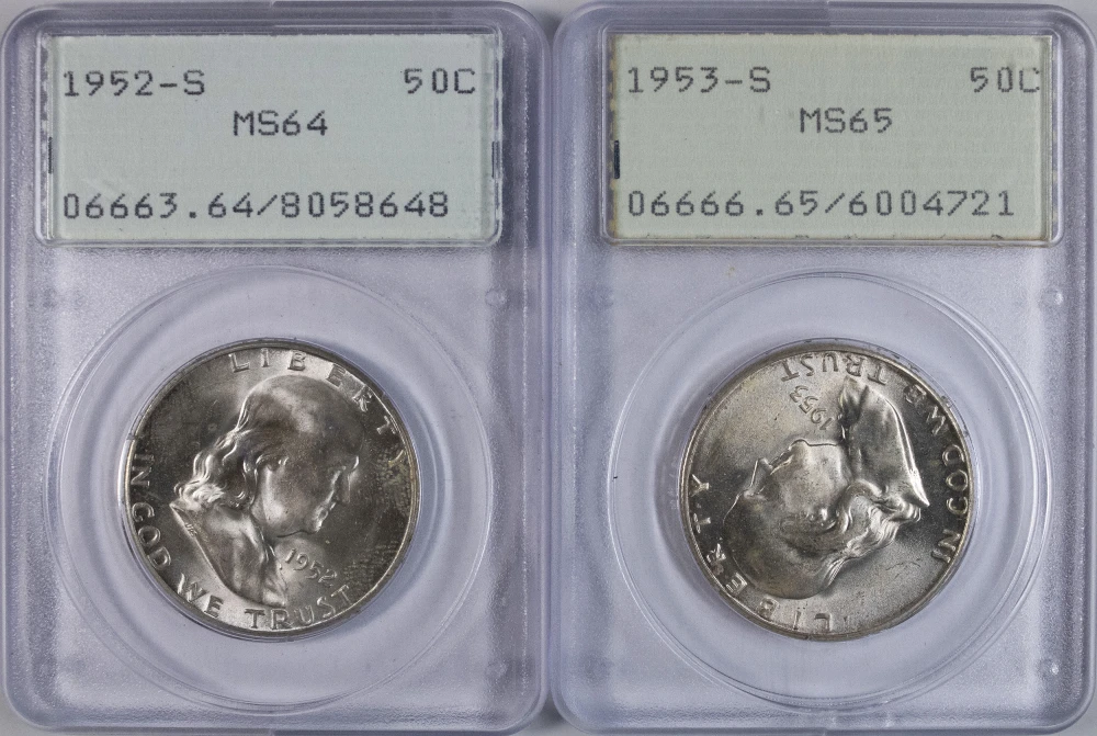 Pair Of PCGS "Rattler" Franklin Half Dollars