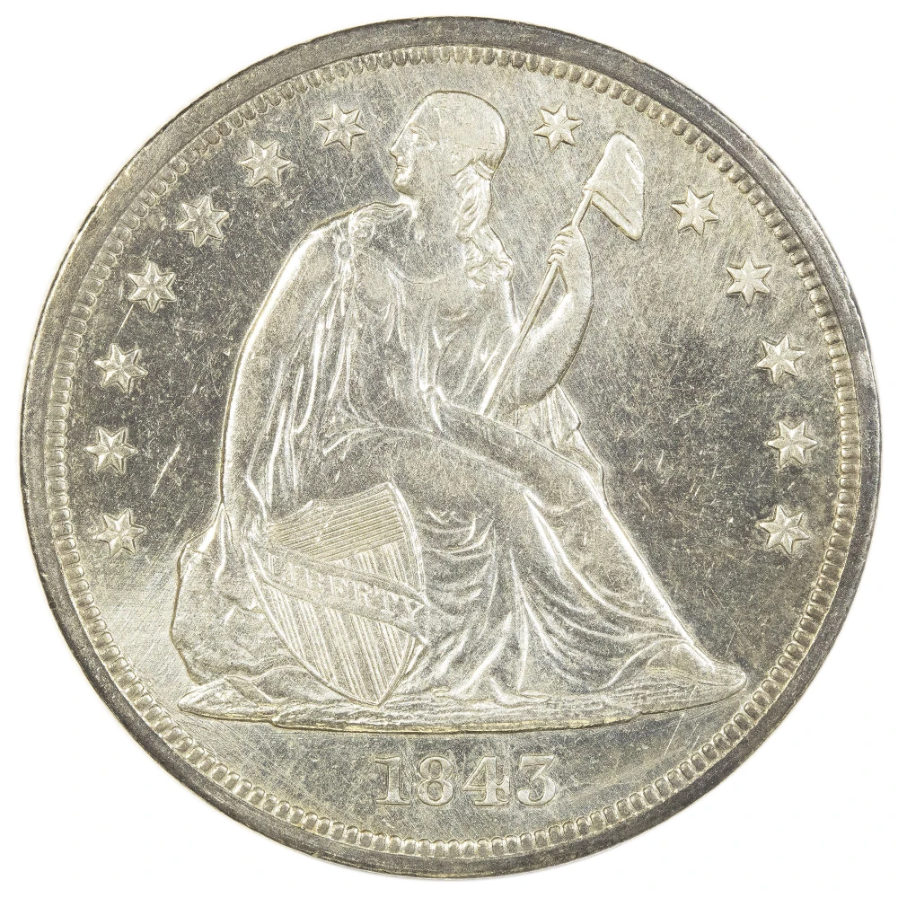 Unc Details 1843 Seated Dollar