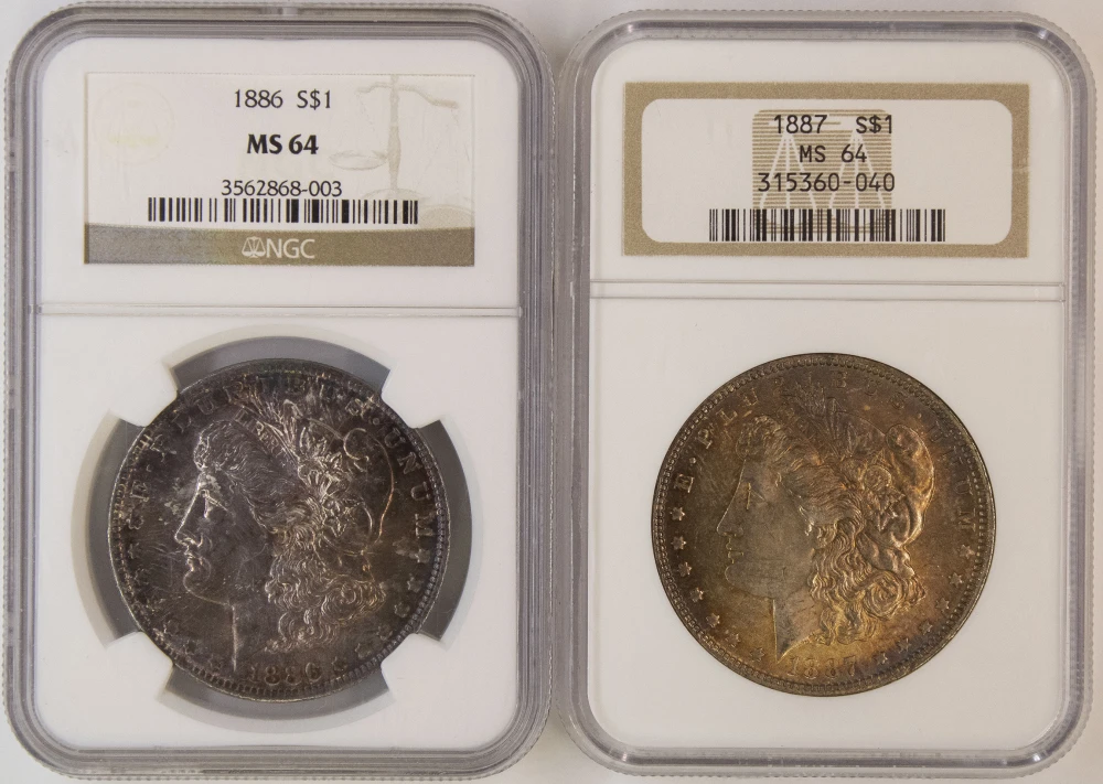 NGC Toned MS-64 Morgan Dollar Pair