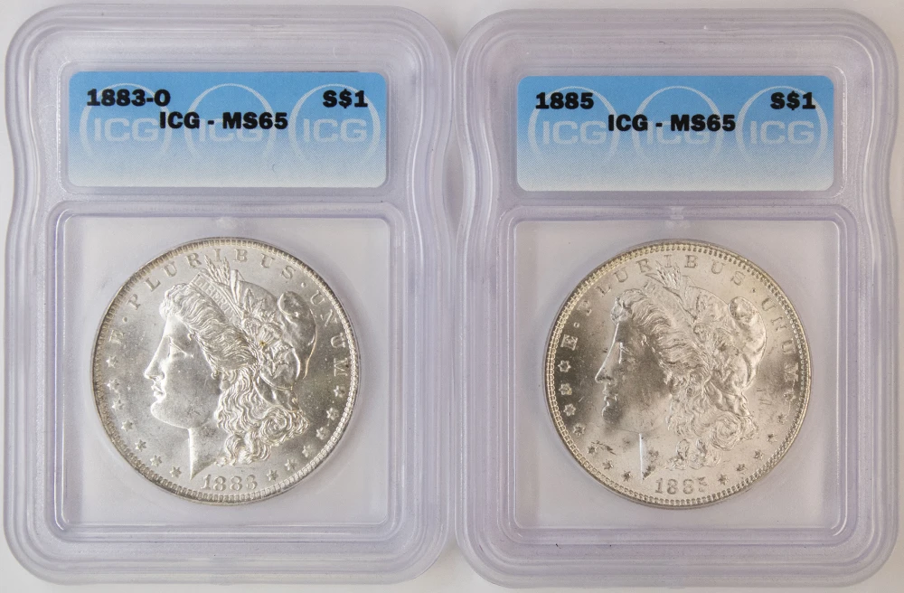 Pair Of ICG Certified MS-65 Morgan Dollars