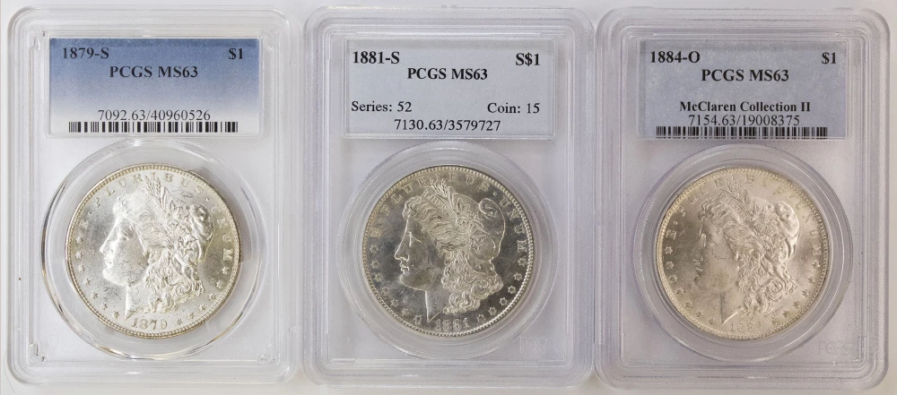 PCGS MS-63 Morgan Dollar Trio
