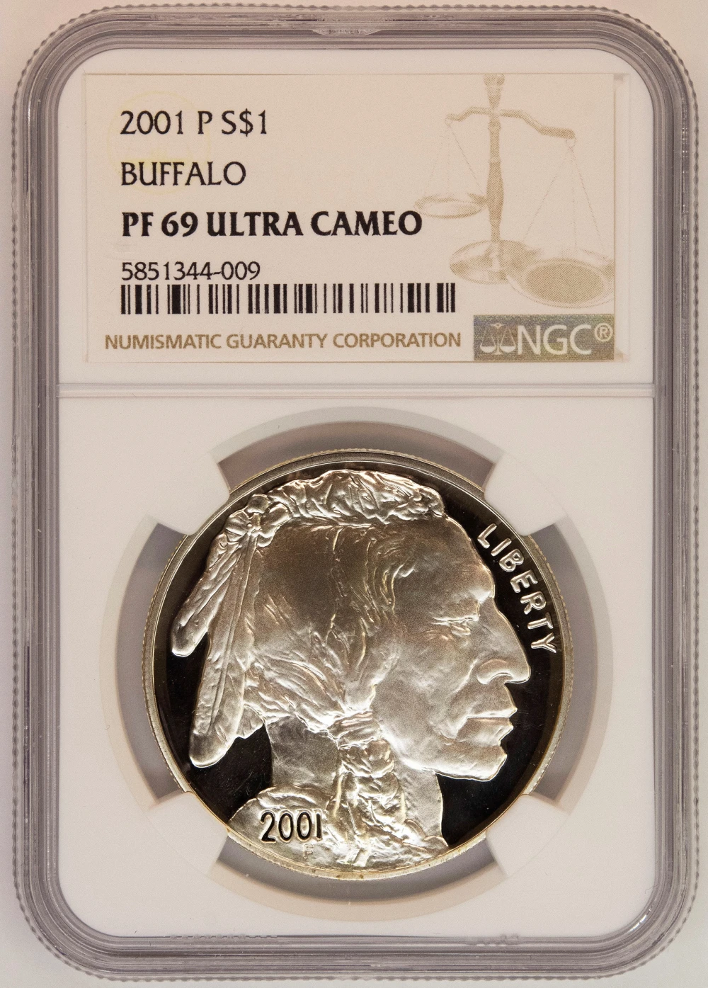 NGC Proof-69 UC 2001 Buffalo Dollar