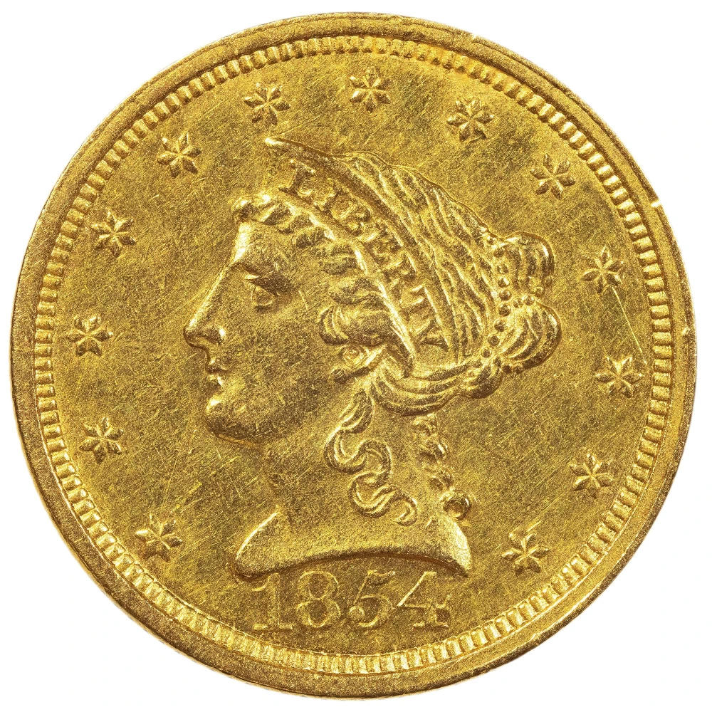 AU-50+ Details 1854 Gold $2.50