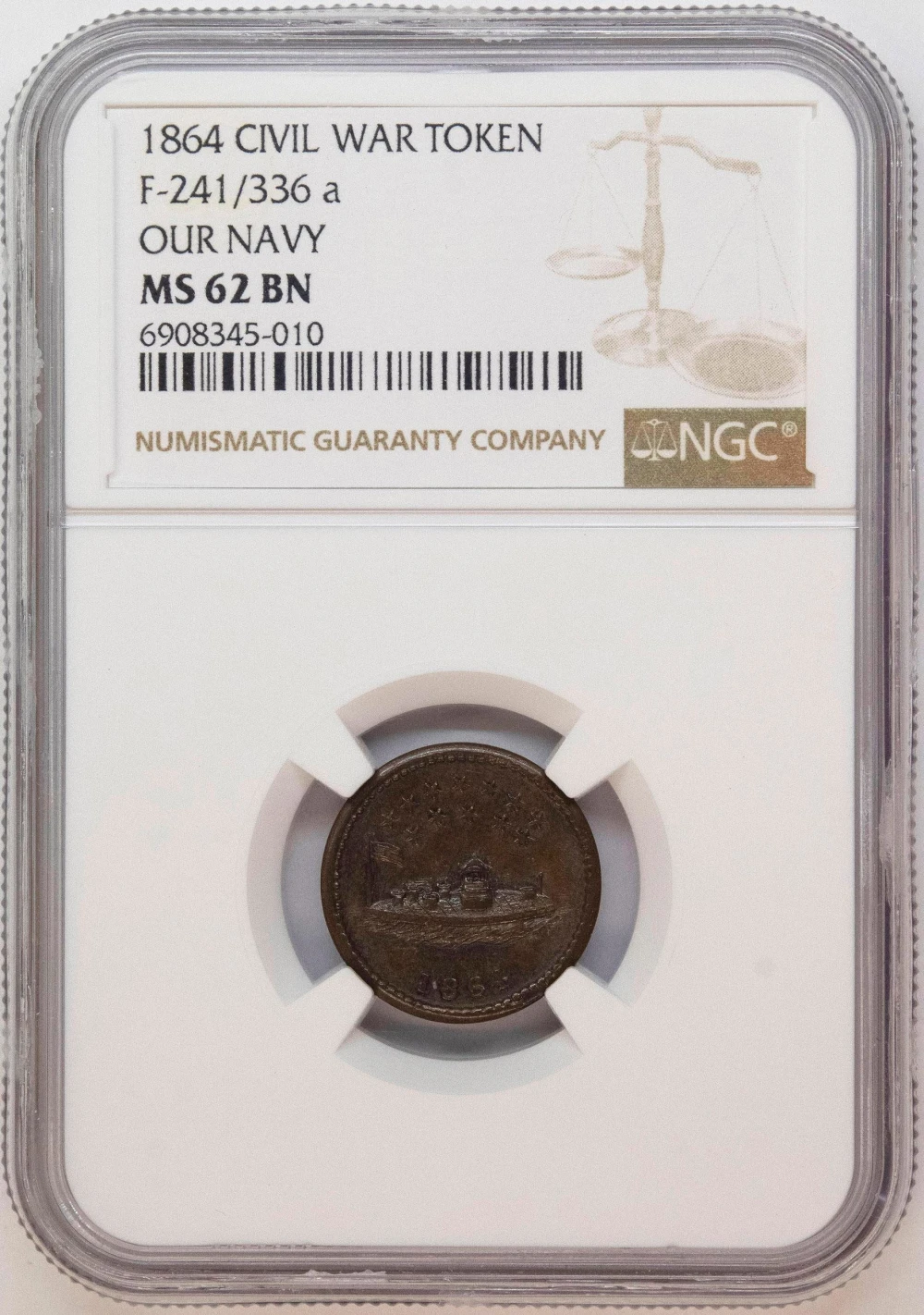 NGC MS-62 BN 1864 "Monitor" Civil War Token