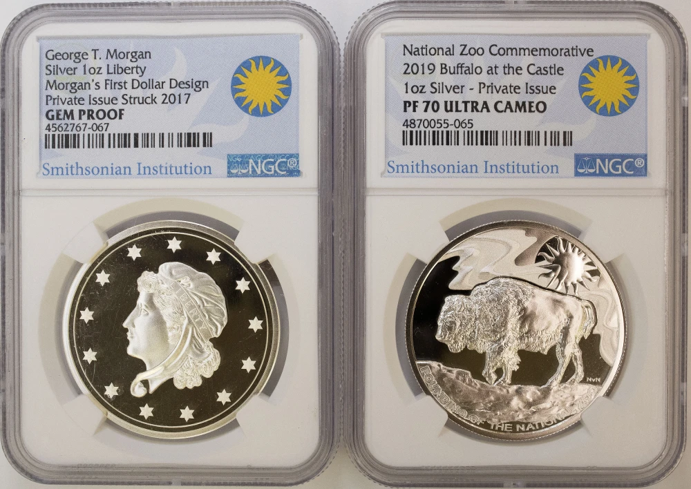 Pair Of NGC 1 Oz Silver Smithsonian Pieces