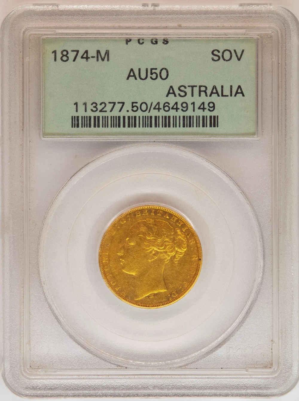 Australia. PCGS AU-50 1874-M Gold Sovereign