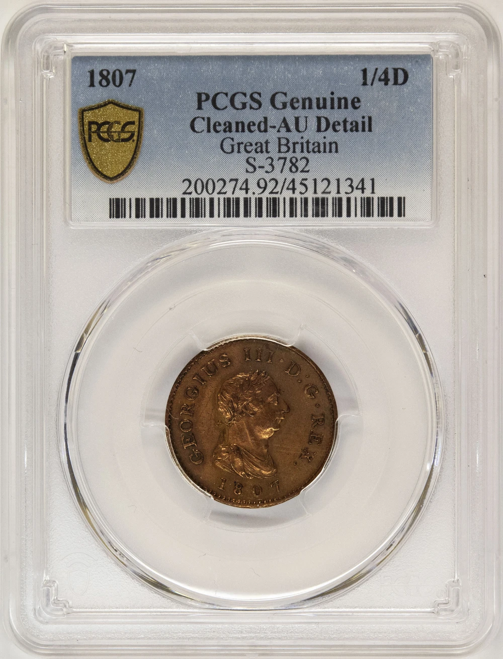 Great Britain. PCGS AU Details 1807 Farthing