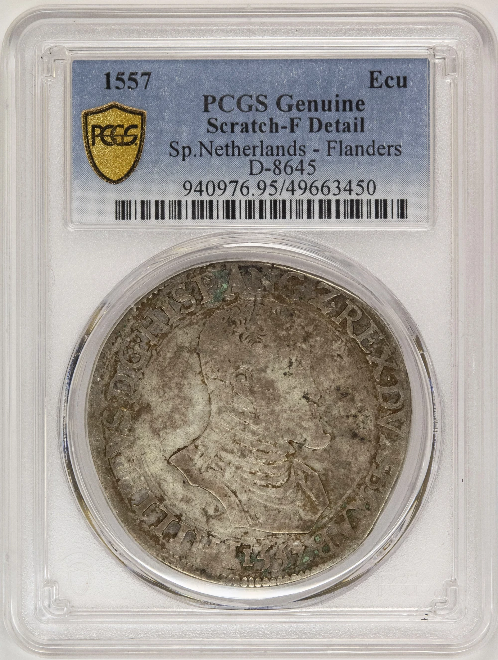 Spanish Netherlands. PCGS Fine Details 1557 Ecu