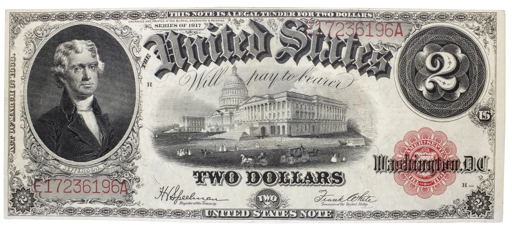 EF to AU Series 1917 $2 Legal Tender Note