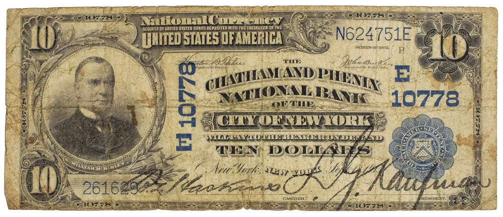 New York. Fine Series 1902 National Currency $10