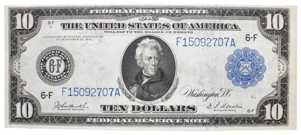 EF to AU 1914 $10 Federal Reserve Note