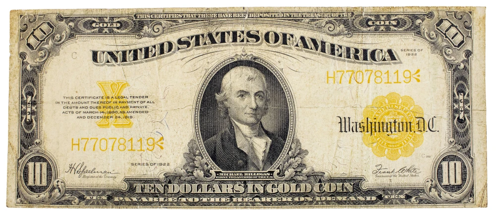 VF Series 1922 $10 Gold Coin Note