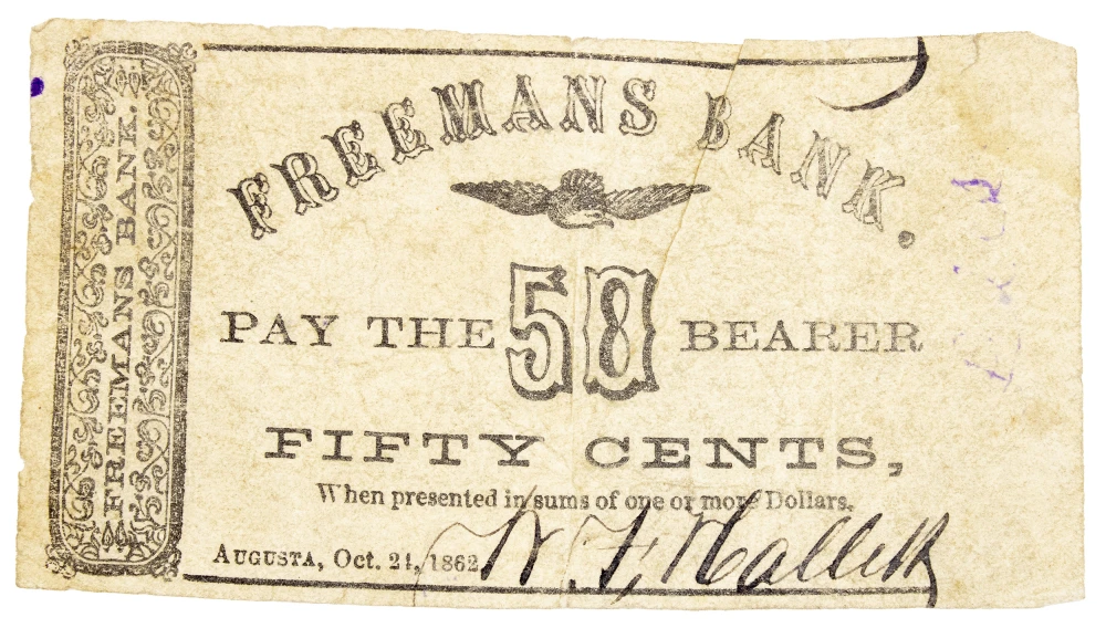 Maine. Augusta. Fine to VF Freemans Bank 50-Cents