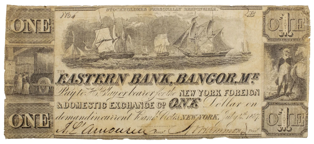 Maine. Bangor. Fine 1837 $1 Note