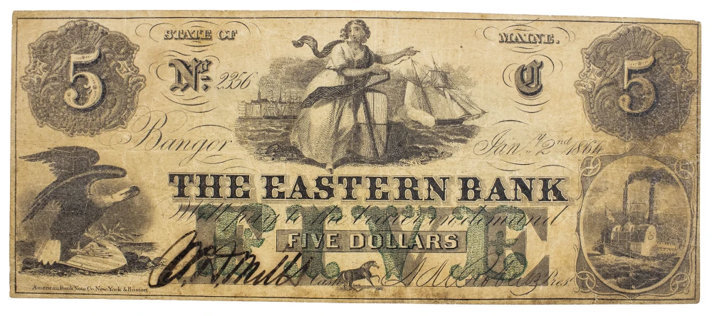 Maine. Bangor. Fine to VF $5 Note