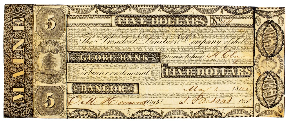 Maine. Bangor. Choice VF $5 Note