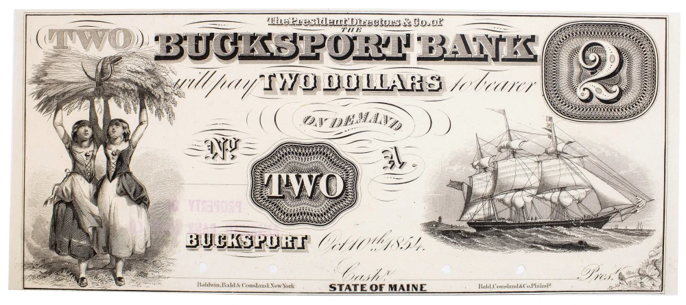 Maine. Bucksport. Crisp New Proof $2 Note