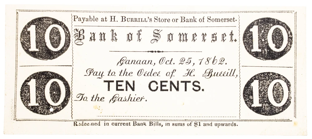 Maine. Canaan. Crisp New 1862 Merchant Scrip
