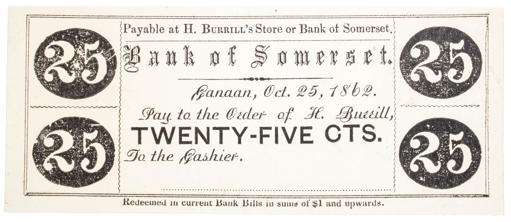 Maine. Canaan. Crisp New 1862 Merchant Scrip