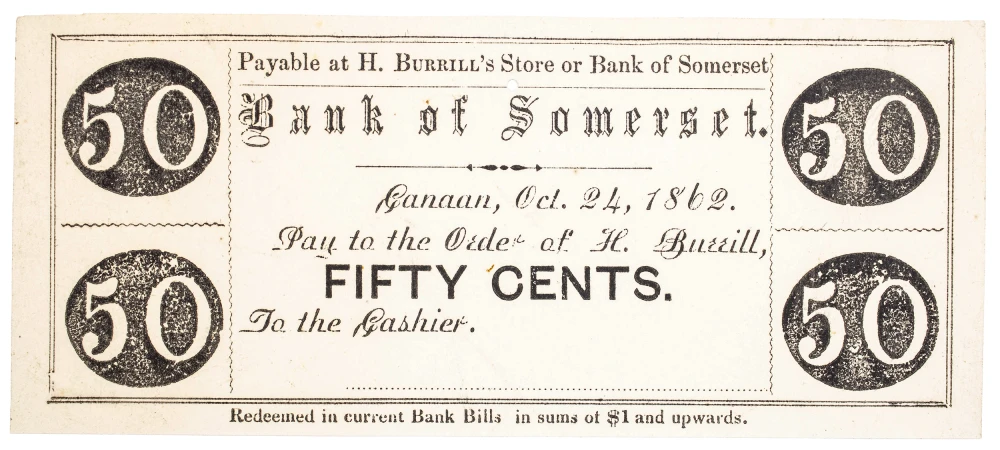 Maine. Canaan. Crisp New 1862 Merchant Scrip