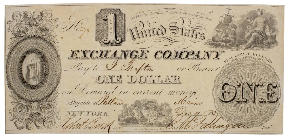 Maine. Portland. Crisp Unc $1 Note