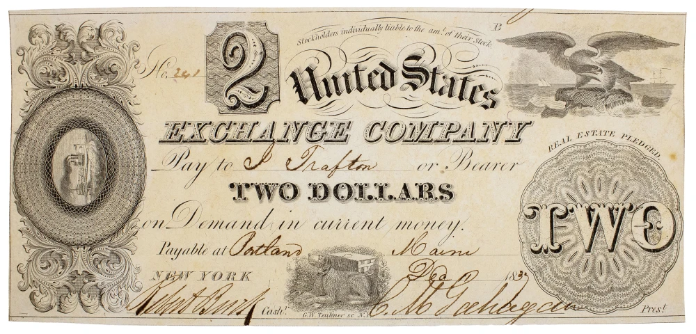 Maine. Portland. Crisp Unc $2 Note