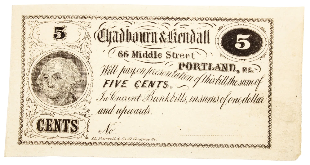 Maine. Portland. AU Five-Cents Merchant Scrip