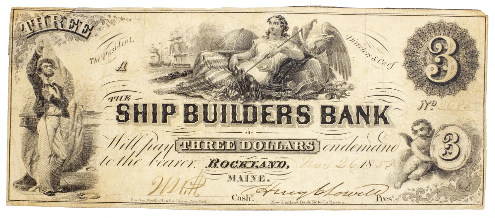 Maine. Rockland. VF $3 Note