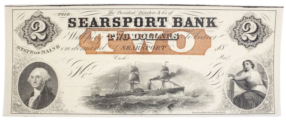 Maine. Searsport. Crisp Unc $2 Note