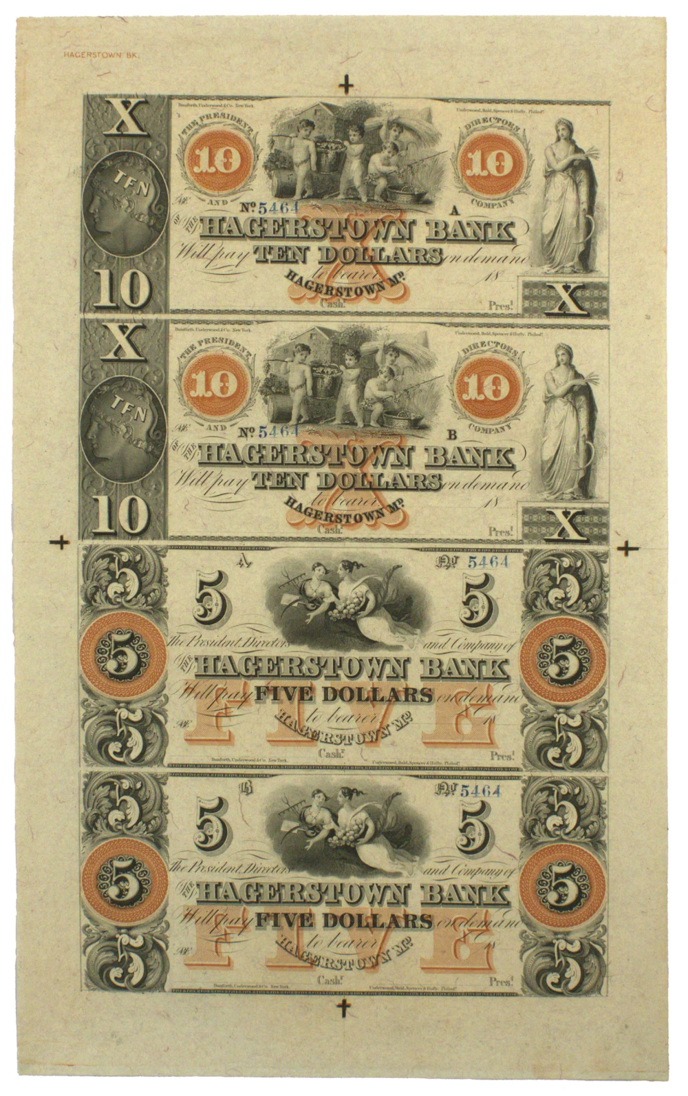 Maryland. Hagerstown 4 Note Uncut Sheet