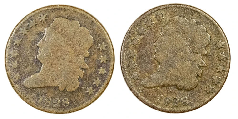 Good to VG 1828 12 Stars Half Cent Pair