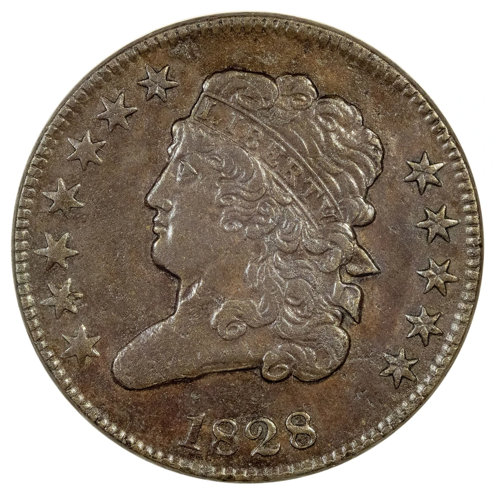 AU Details 1828 12 Star Half Cent