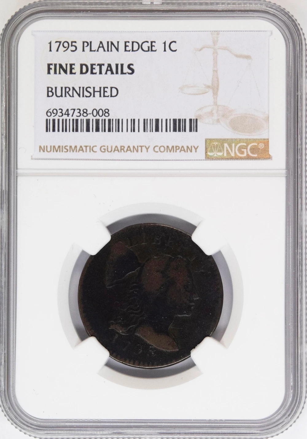 NGC Fine Details 1795 Plain Edge Large Cent