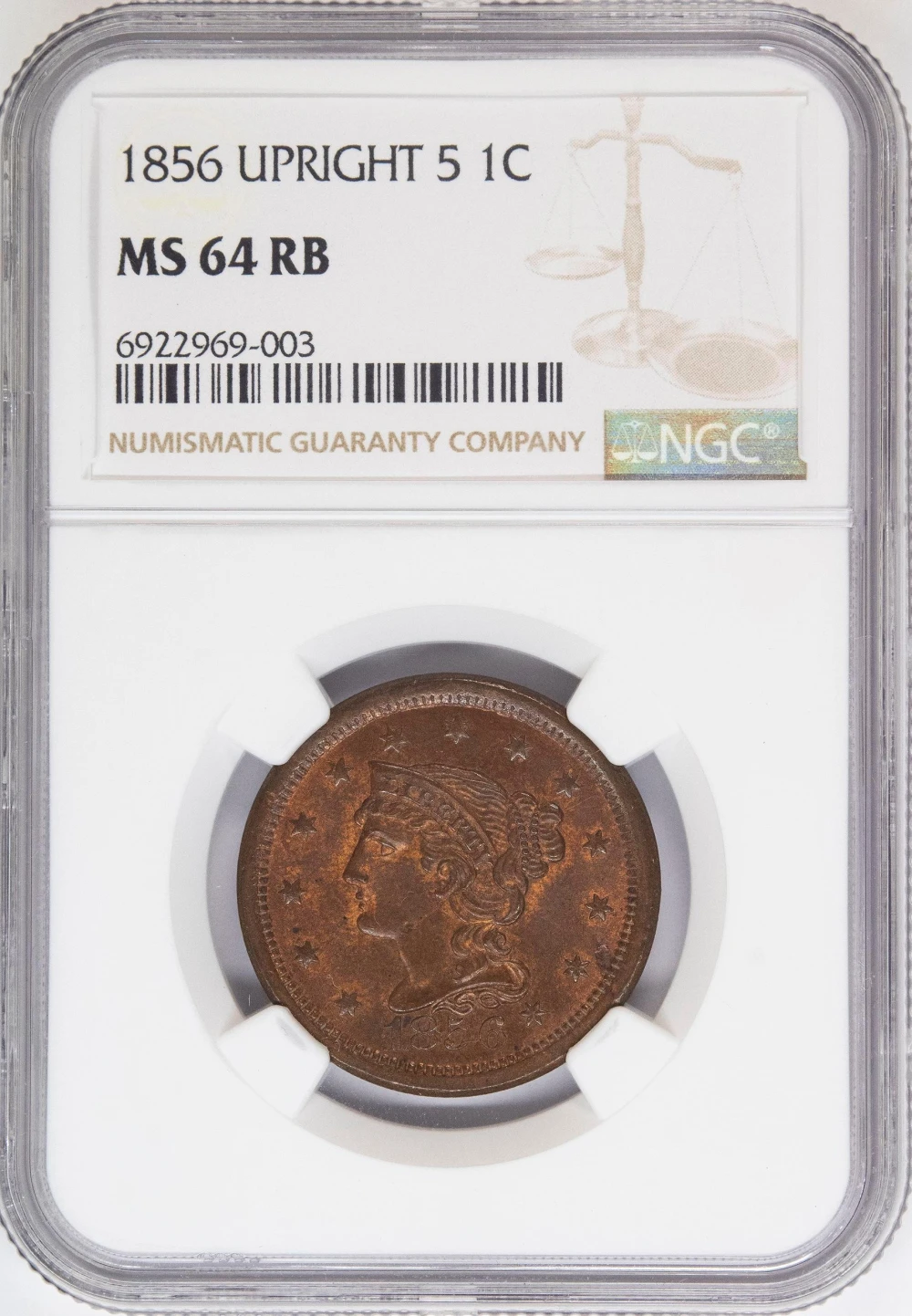 NGC MS-64 RB 1856 Upright 5 Large Cent