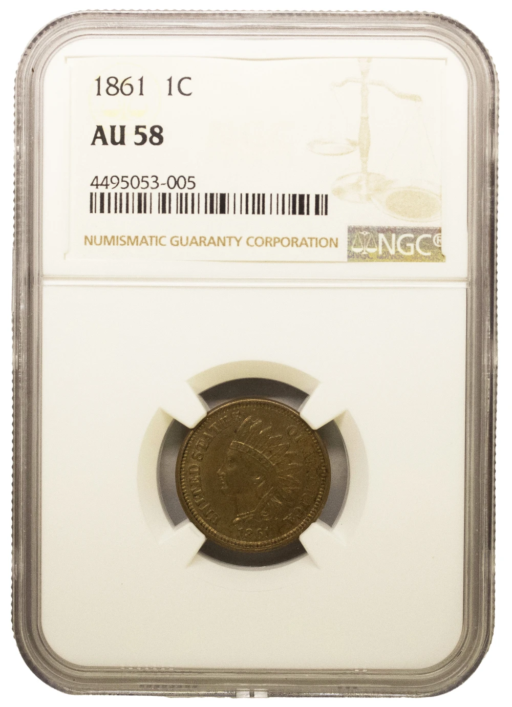NGC AU-58 1861 Indian Cent
