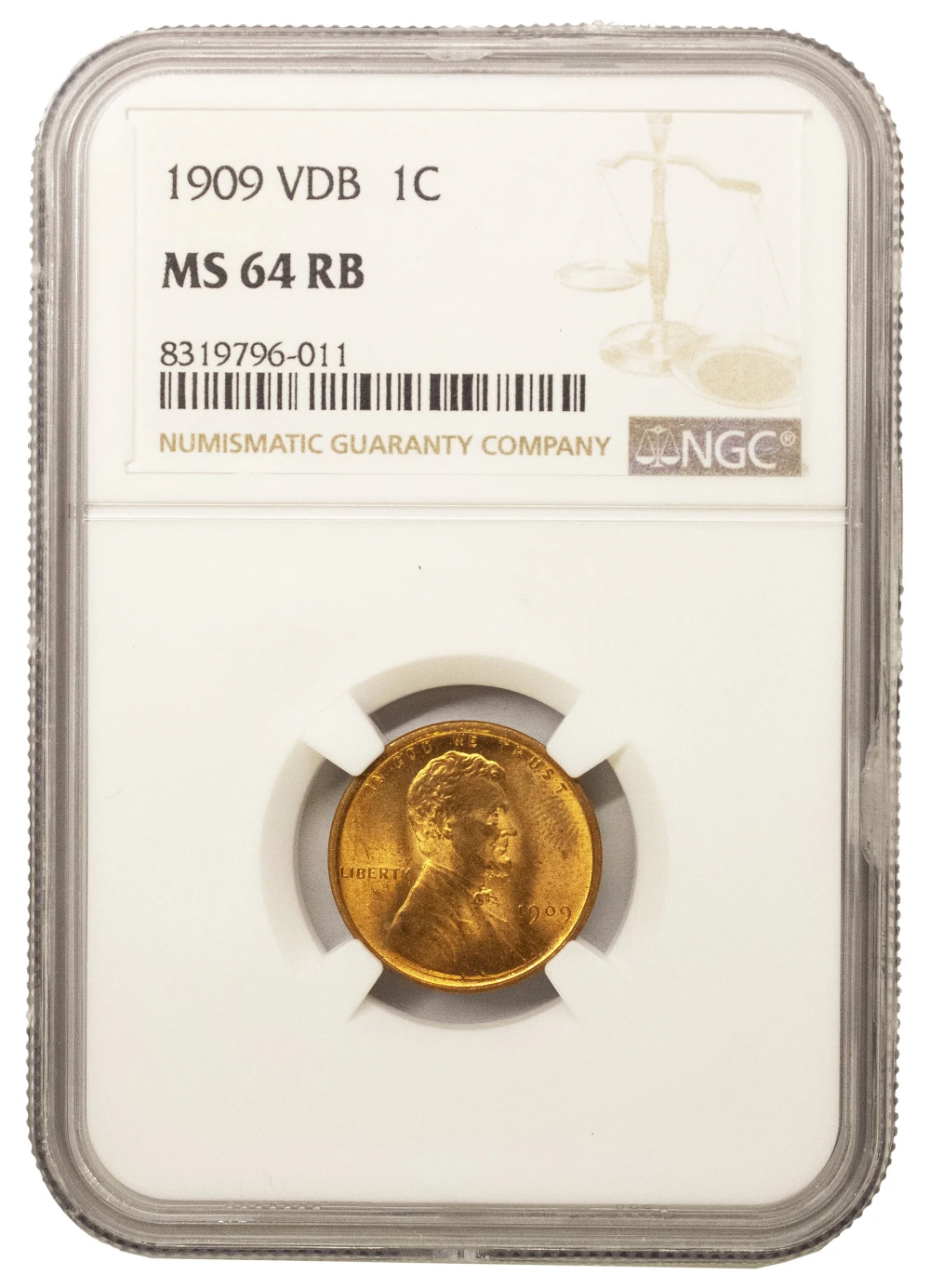 NGC MS-64 RB 1909 V.D.B. Lincoln Cent
