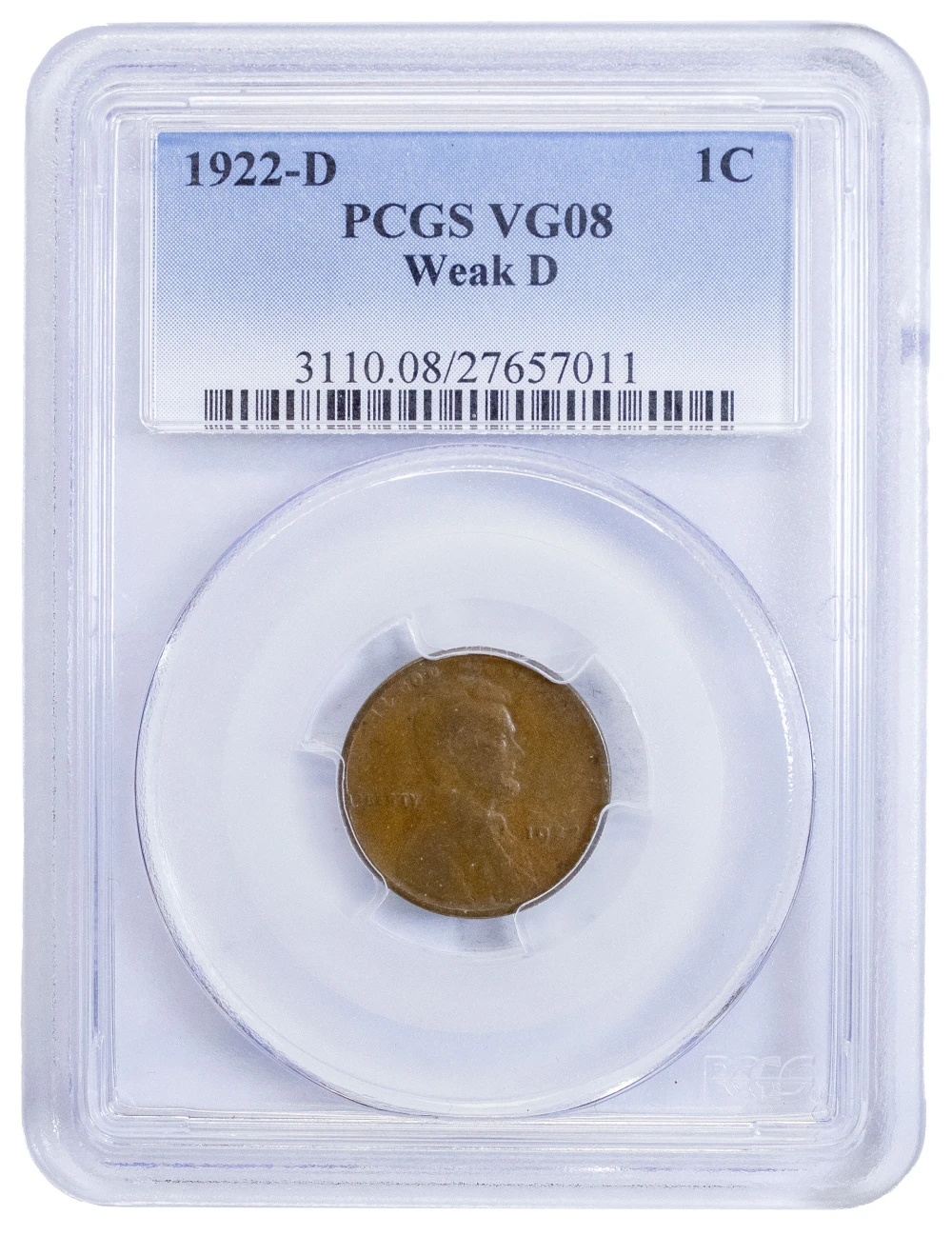 PCGS VG-8 1922-D Weak D Lincoln Cent