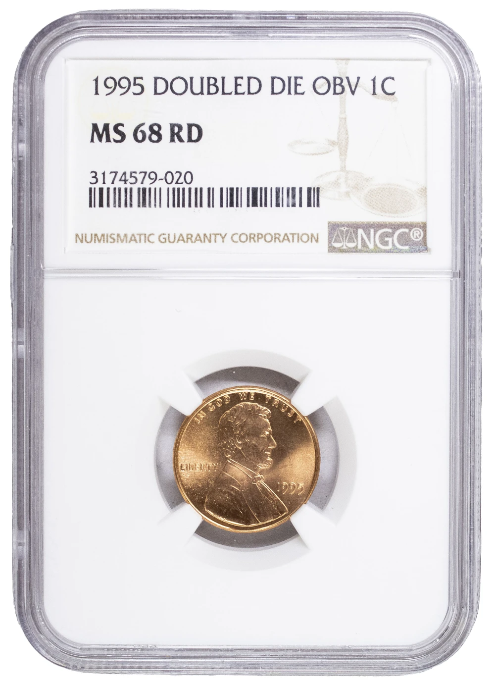 NGC MS-68 RD 1995 Doubled Die Obverse Cent