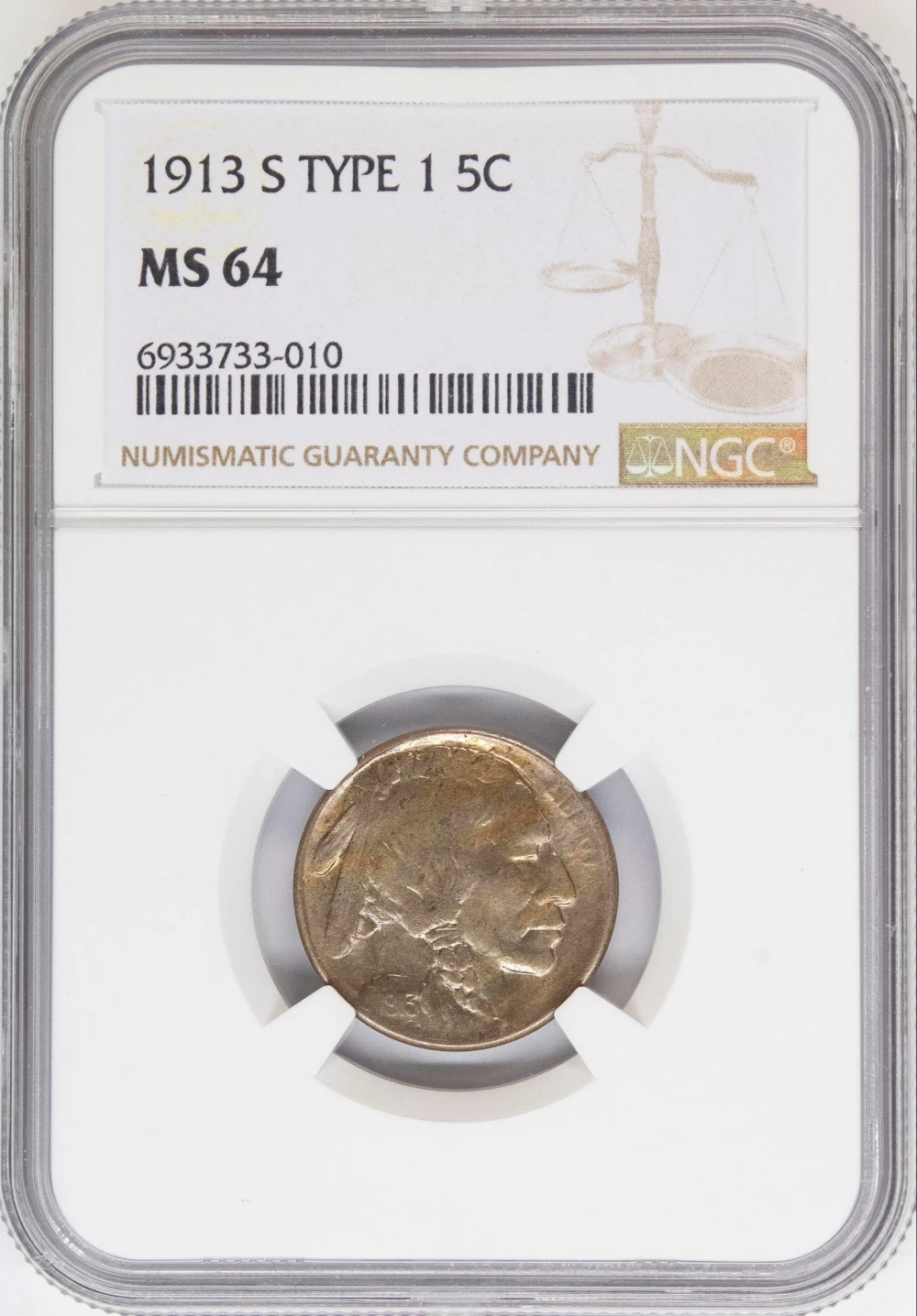 NGC MS-64 1913-S Type I Buffalo Nickel