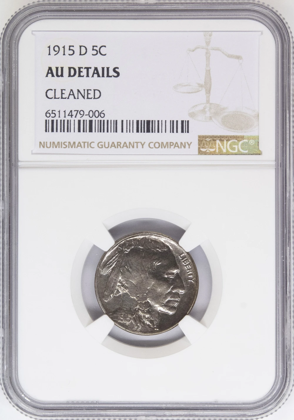 NGC AU Details 1915-D Buffalo Nickel