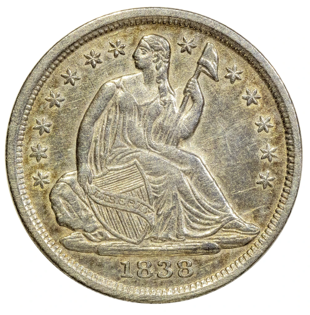 AU-50 Details 1838 Small Stars Seated Half Dime