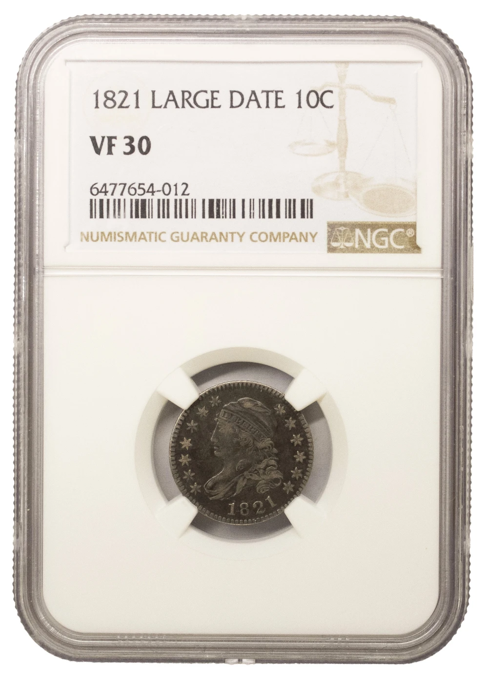NGC VF-30 1821 Large Date Bust Dime