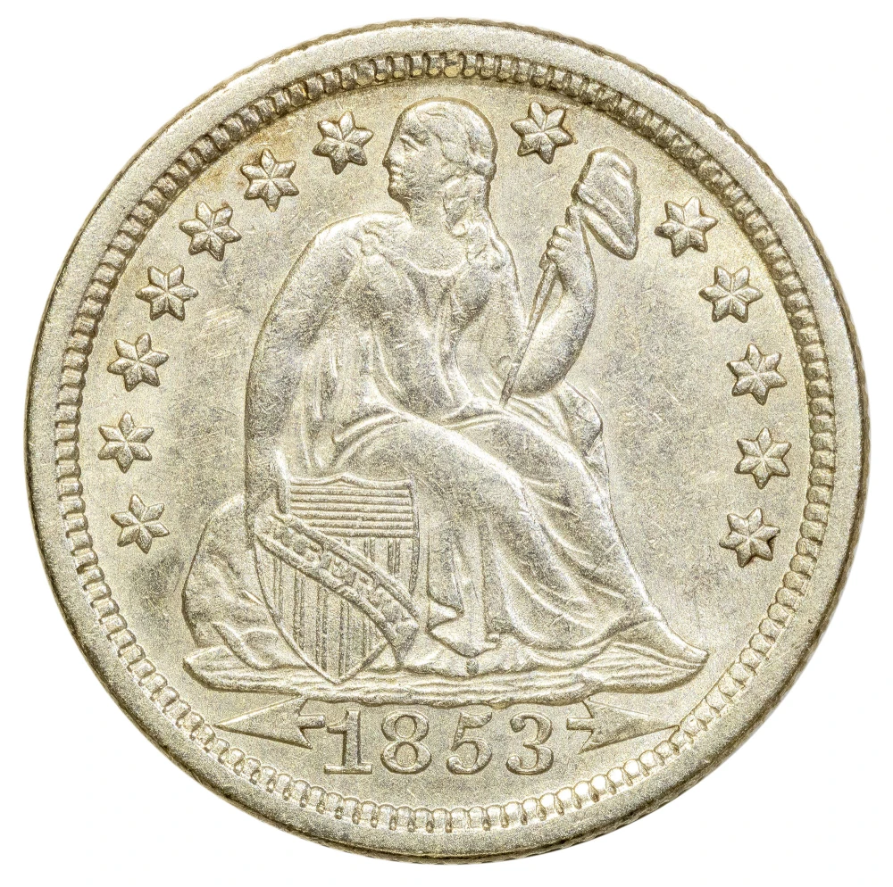 AU-50 1853 Arrows Seated Dime