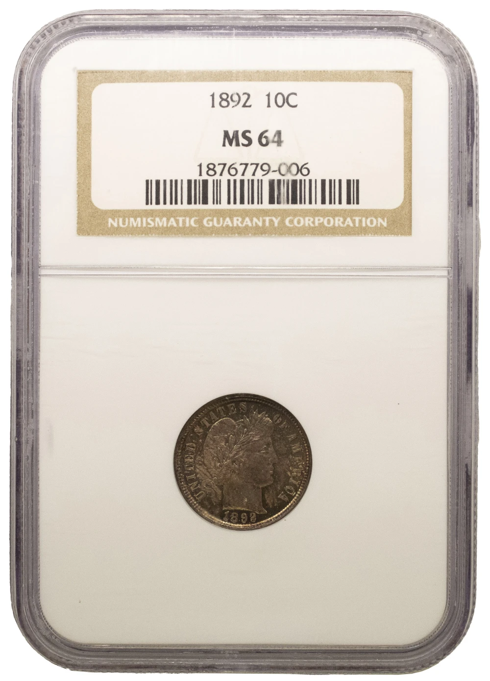 NGC MS-64 Toned 1892 Barber Dime