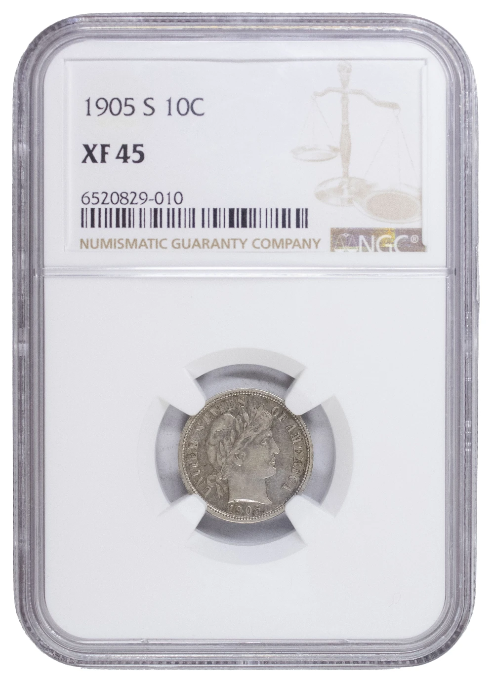 NGC EF-45 1905-S Barber Dime
