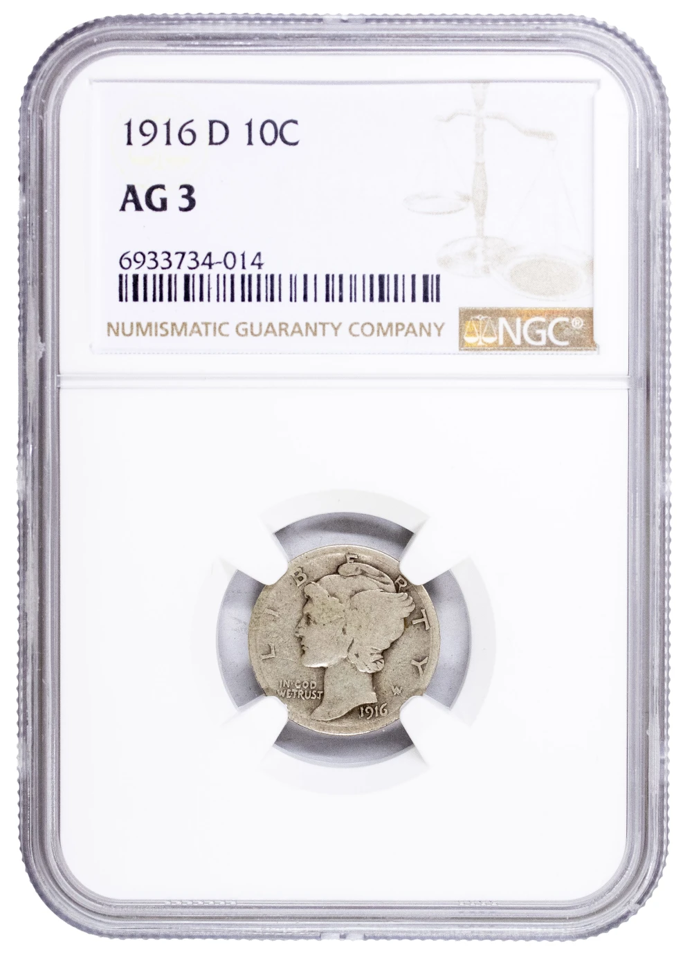 NGC AG-3 1916-D Mercury Dime