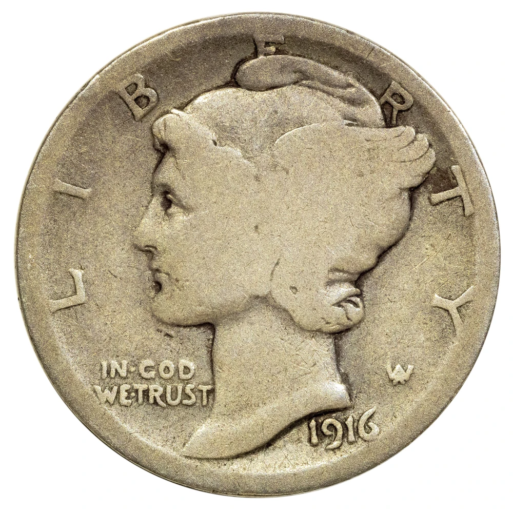 AG-3 or Nominally Better 1916-D Mercury Dime
